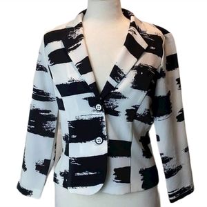 TRISISTO Women's Blazer Jacket Black White Abstract Size 8